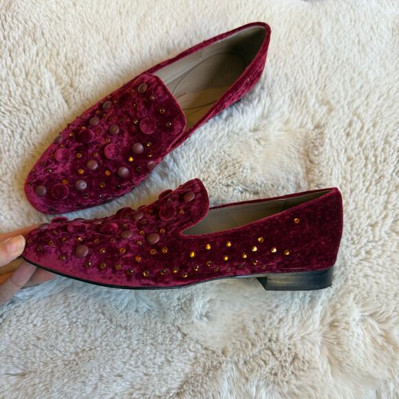 Donald Pliner Velvet Studded Jeweled Burgundy Red Loafers Slip On Size 9M - Picture 4 of 7